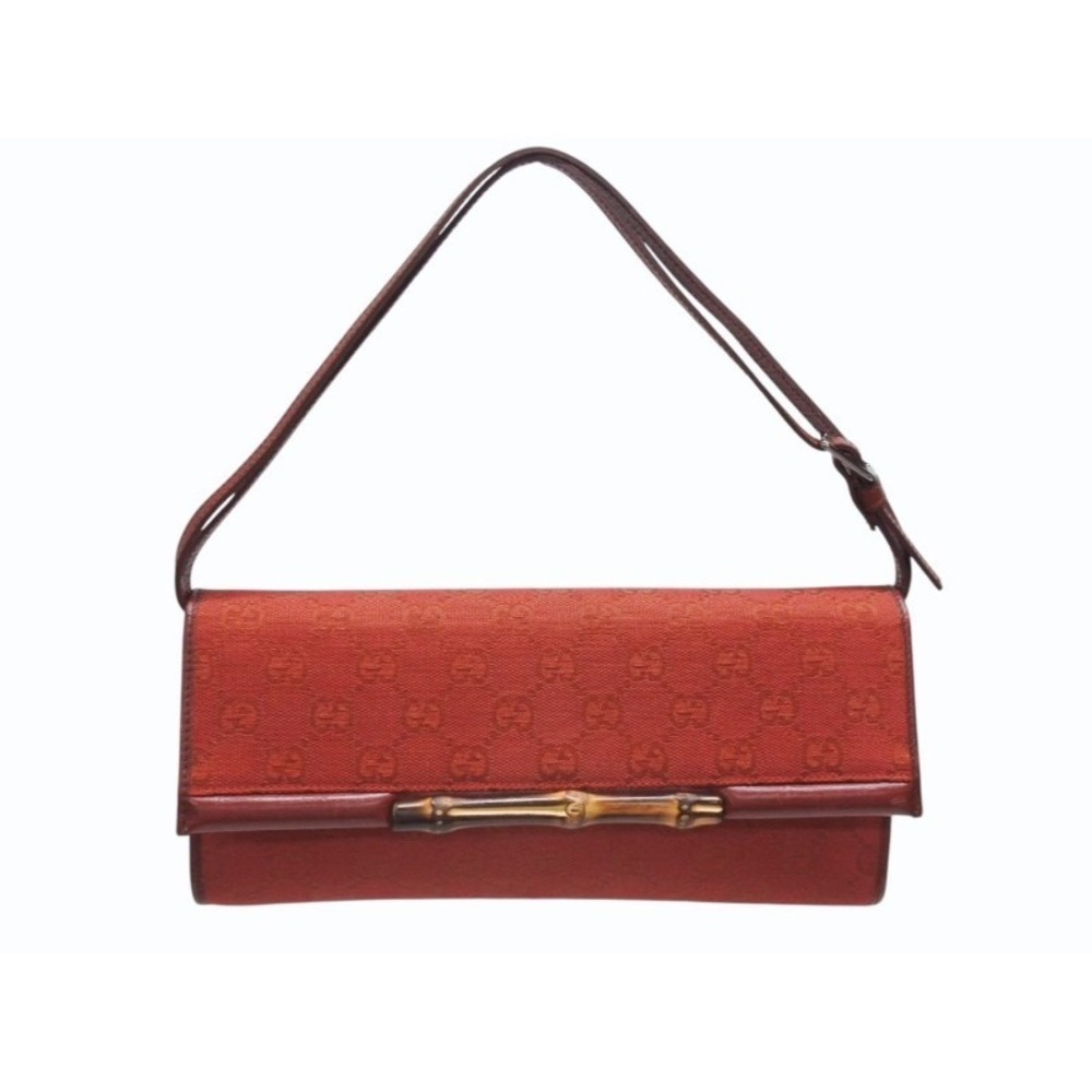 Gucci GG Red Canvas Bamboo Bag Shoulder Wine Handbag